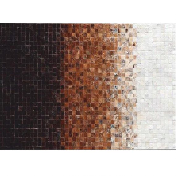 Covor de lux din piele, alb/maro/negru, patchwork, 70x140, KOŽA TYP 7