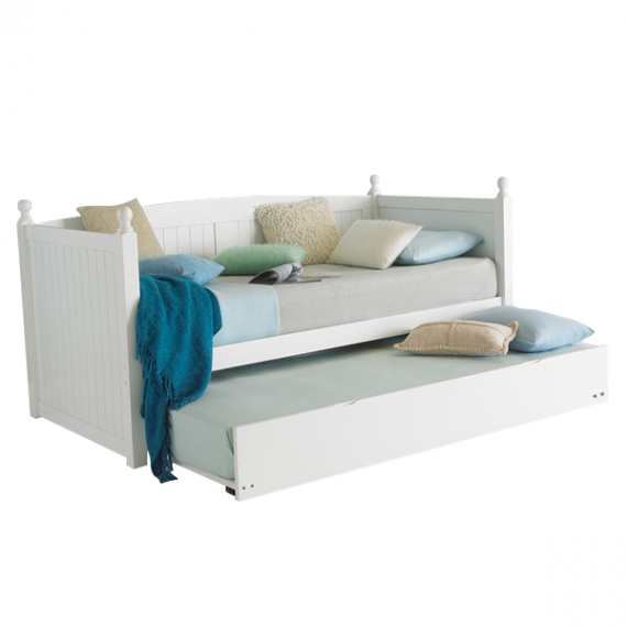 Pat cu pat suplimentar, lemn de pin, alb, 90x200, GLAMIS