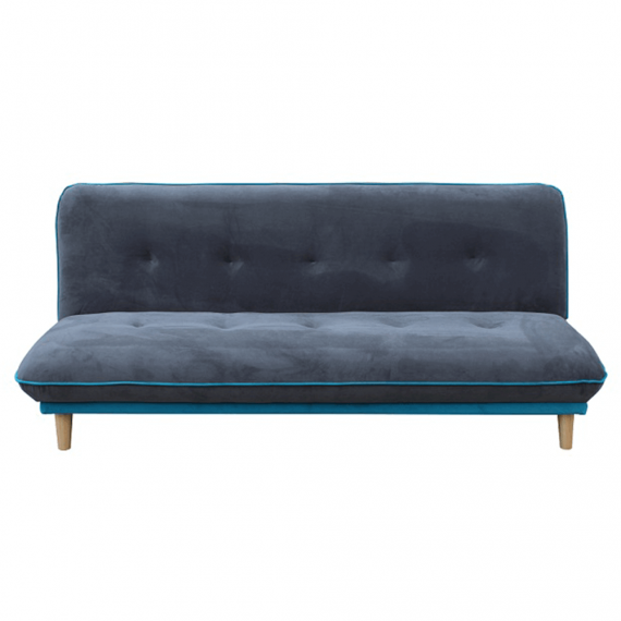 Canapea extensibilă, gri/material albastru, lemn natural,  ELMO